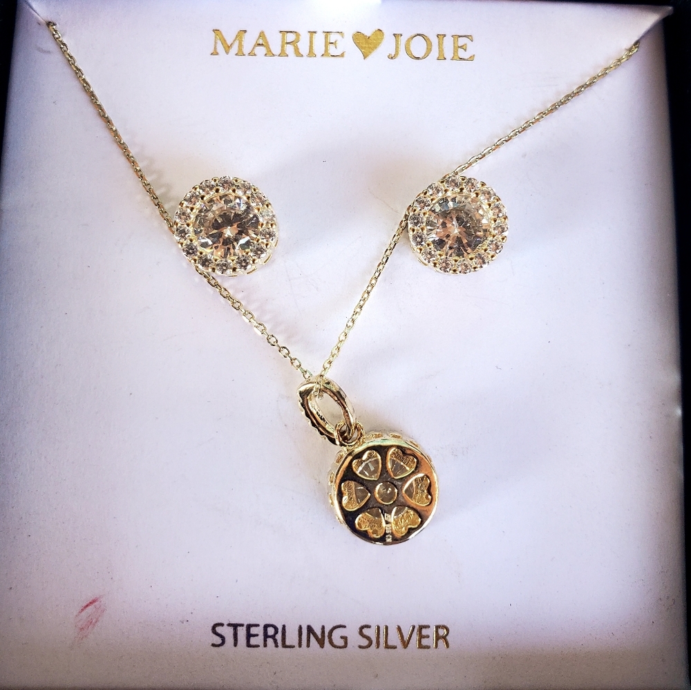 New Sterling Silver CZ Halo  2pc Jewelry Set._4